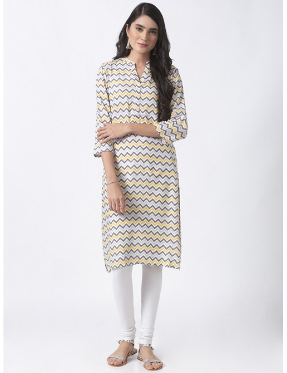 Grey Chevron Print Kurta 