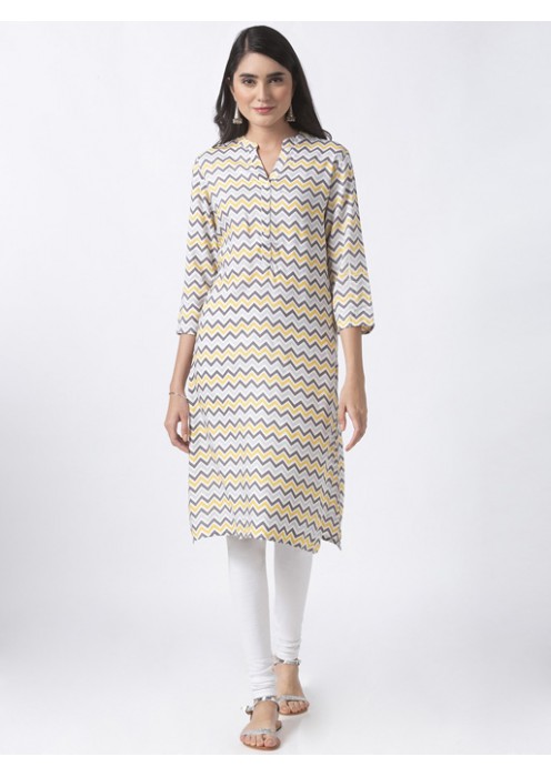 Grey Chevron Print Kurta 