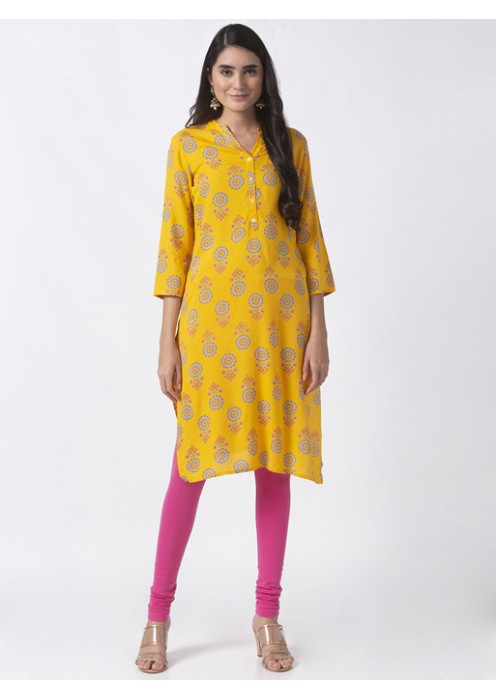 Mustard Kurta with Floral Print