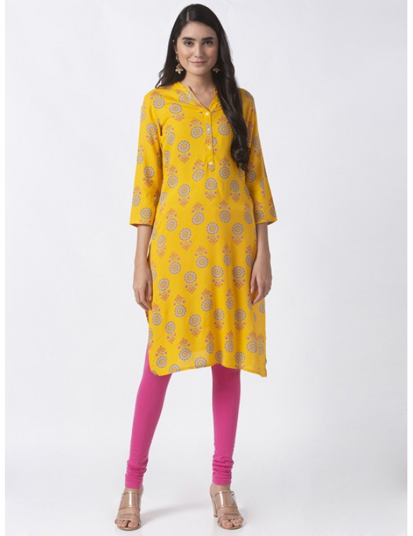 Mustard Kurta with Floral Print