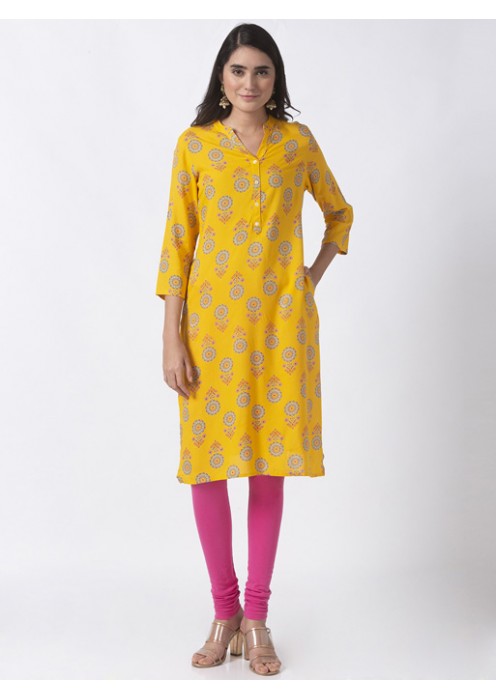 Mustard Kurta with Floral Print