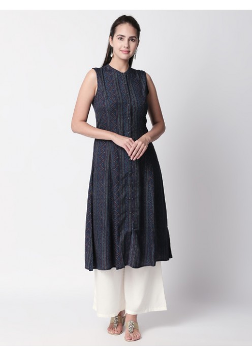 Navy Blue Kurta Geometric Print