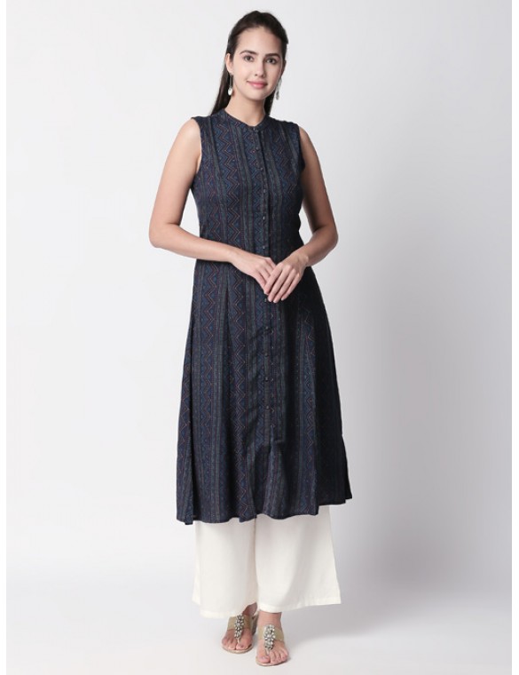 Navy Blue Kurta Geometric Print