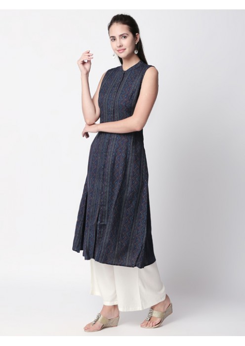 Navy Blue Kurta Geometric Print