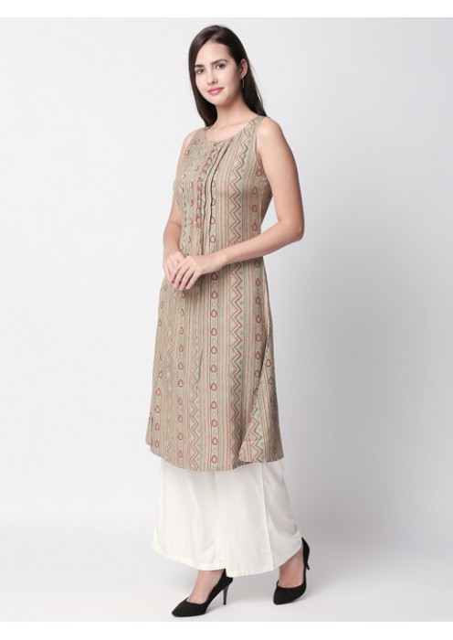 Beige Kurta with Geometric Print