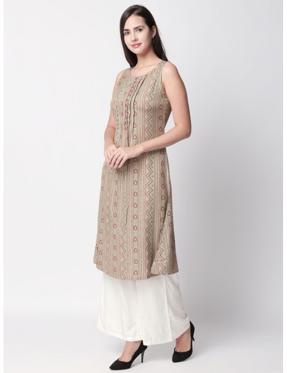 Beige Kurta with Geometric Print