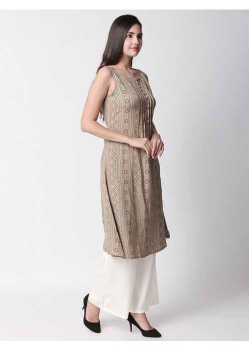 Beige Kurta with Geometric Print