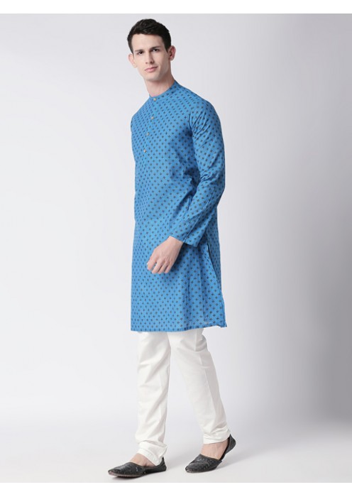 Teal Handloom Cotton printed long kurta 