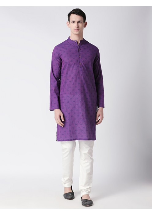 Purple Handloom Cotton printed long kurta 