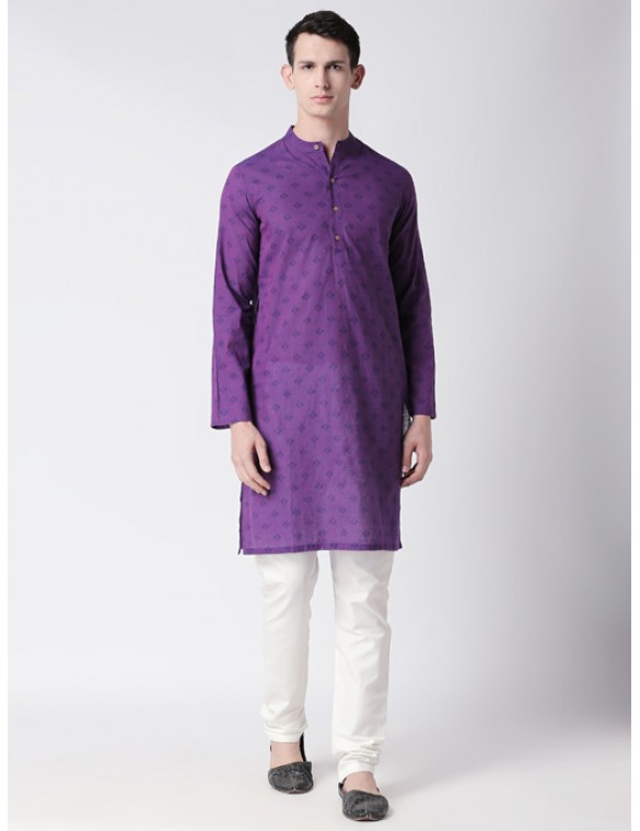 Purple Handloom Cotton printed long kurta 