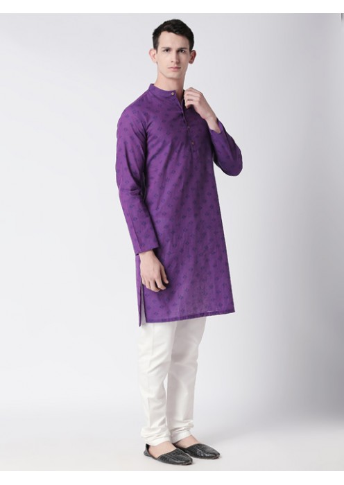 Purple Handloom Cotton printed long kurta 