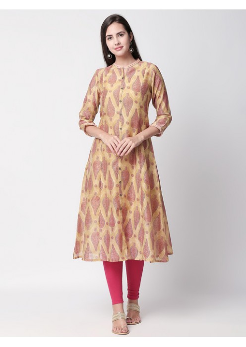 Ochre Kurta With Print