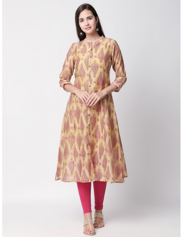 Ochre Kurta With Print