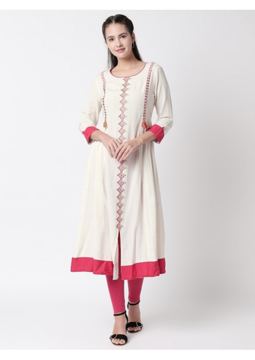 Ecru Kurta with Mirrorwork