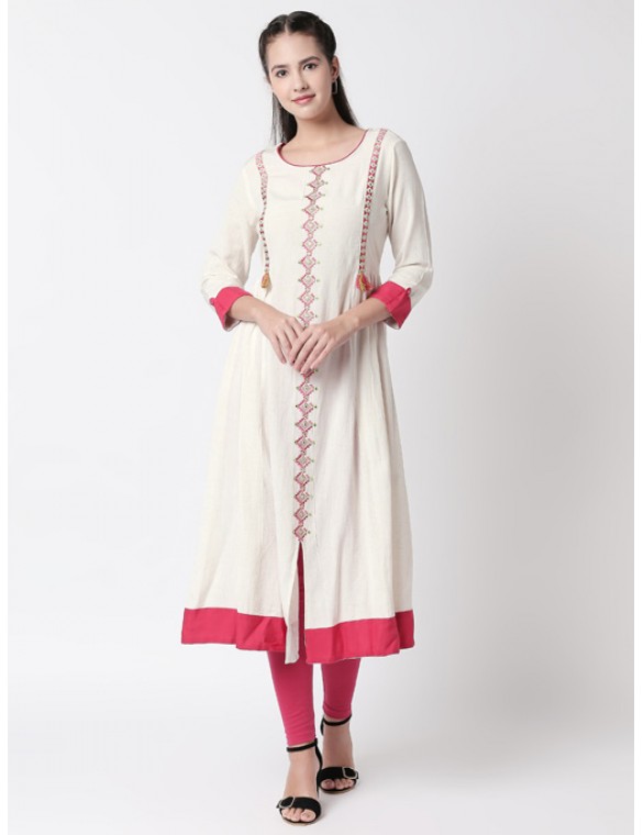 Ecru Kurta with Mirrorwork