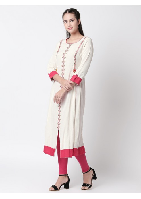 Ecru Kurta with Mirrorwork