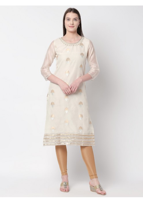 Ecru Kurta with Jacquard Weave