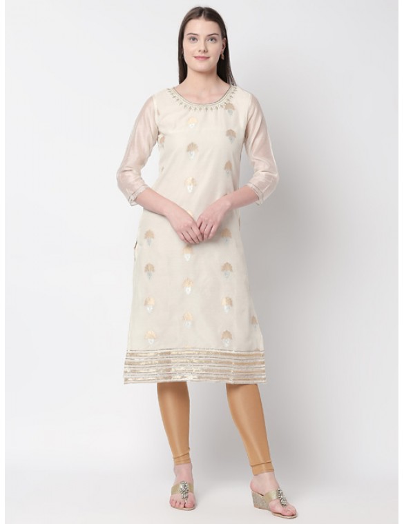 Ecru Kurta with Jacquard Weave