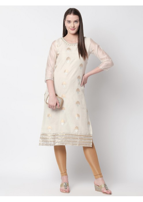 Ecru Kurta with Jacquard Weave