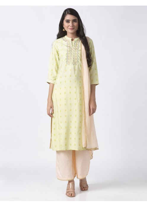 Green Printed Kurta Palazzo Set