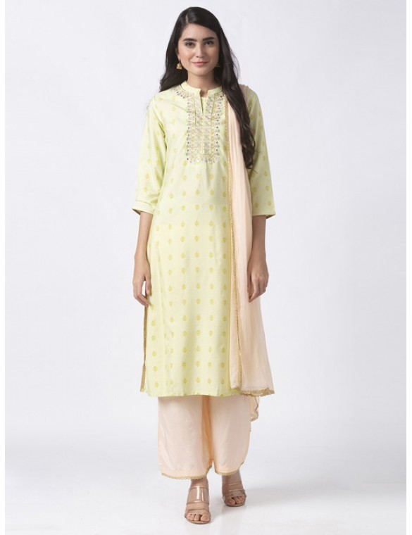 Green Printed Kurta Palazzo Set