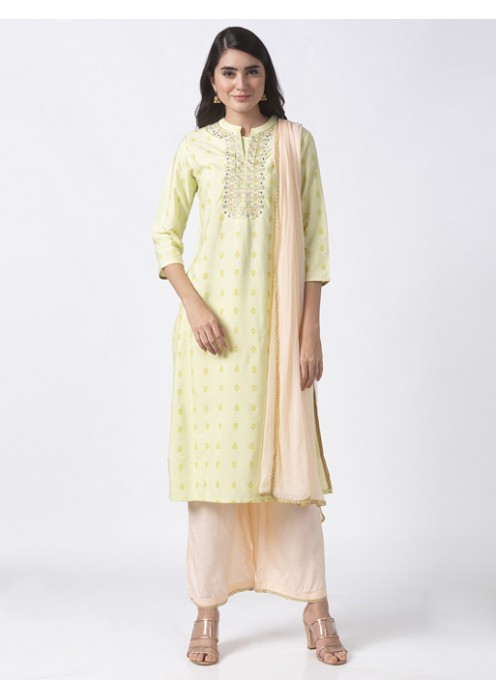 Green Printed Kurta Palazzo Set