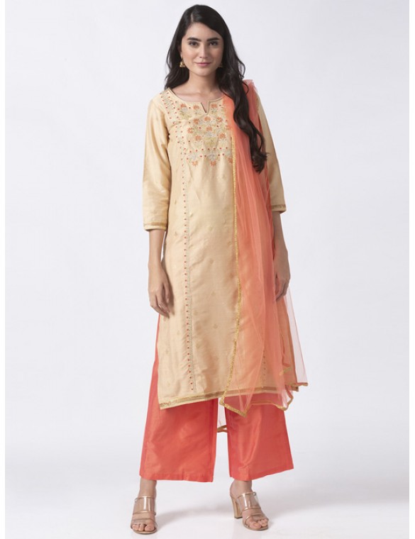 Beige Embroidered Kurta Set