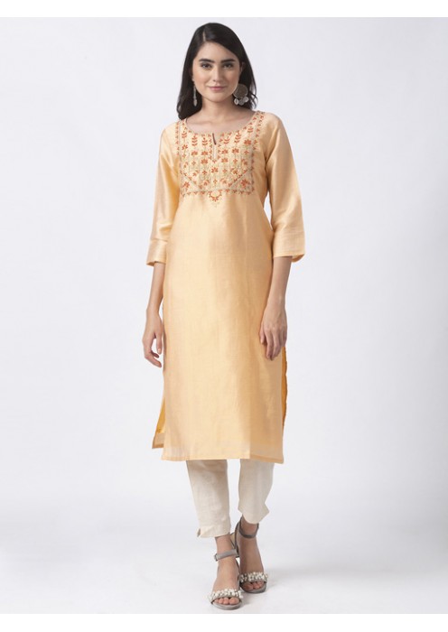 Peach Kurta With Embroidery