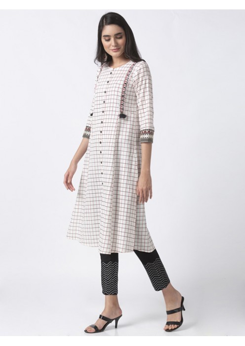 Ecru Kurta with Chequered Print