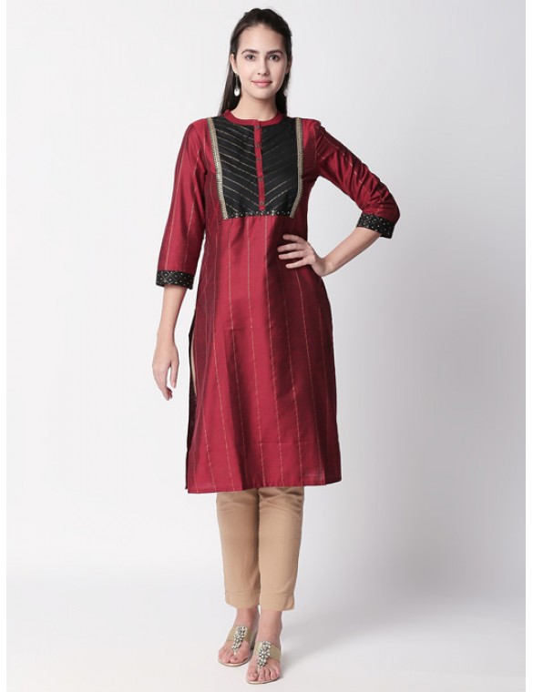 Maroon Straight Fit Kurta