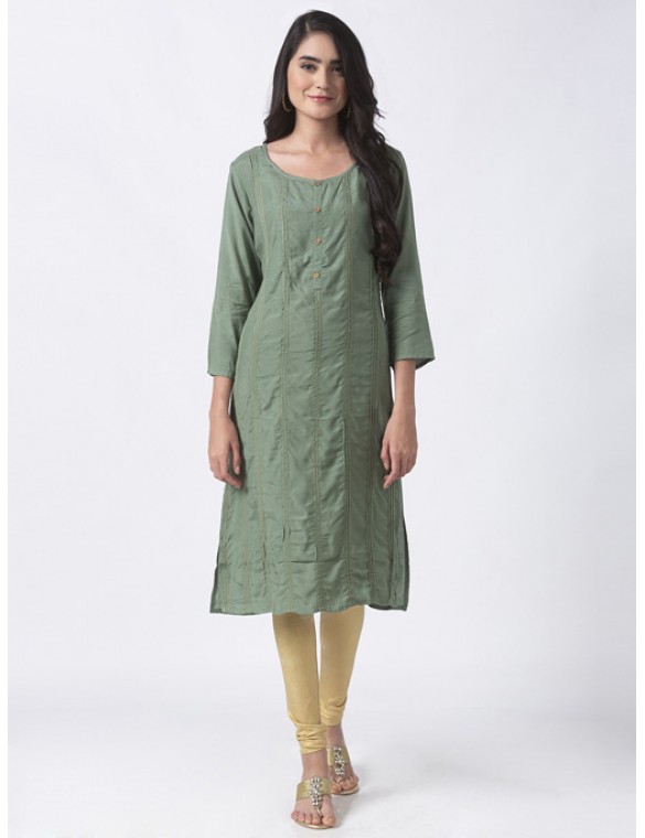 Sap Green Solid Kurta