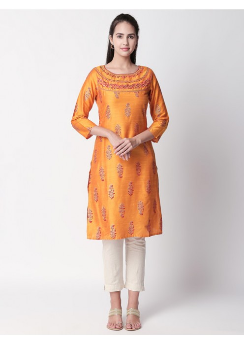 Mustard Silk Blend Kurta