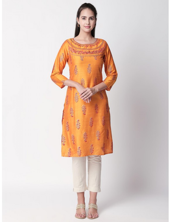 Mustard Silk Blend Kurta