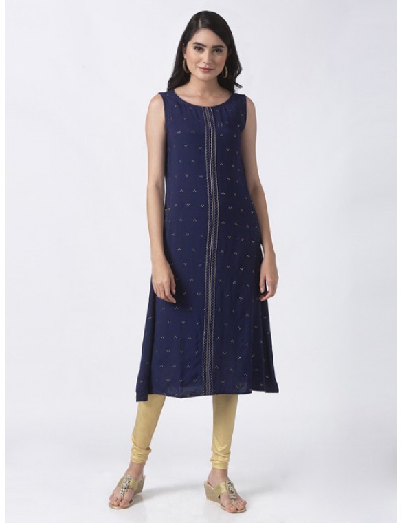 Navy Blue Kurta with Gold Print