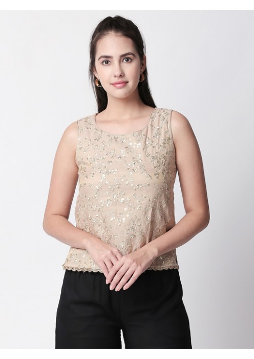 Beige top with gold embroidery