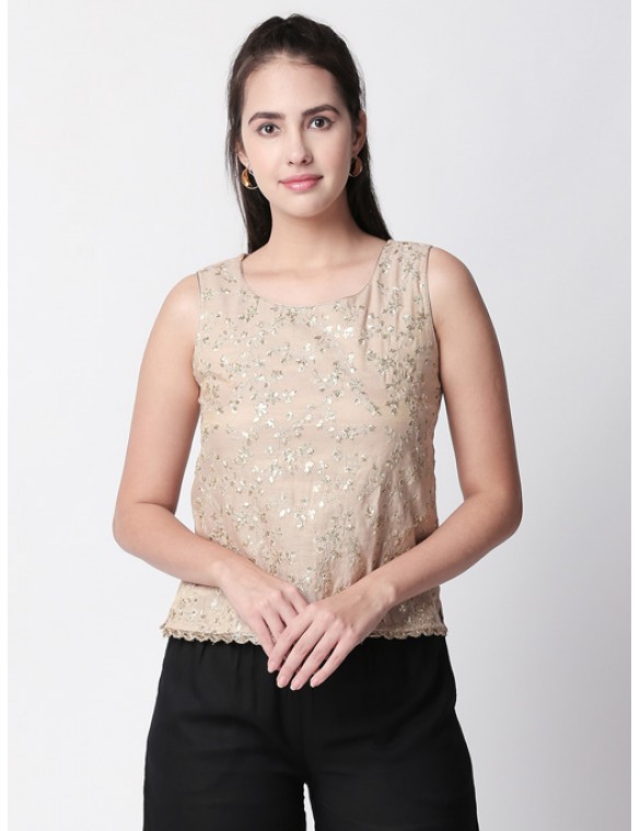 Beige top with gold embroidery