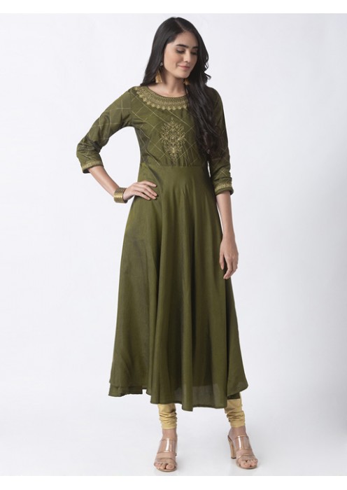 Olive Kurta with Embroidery