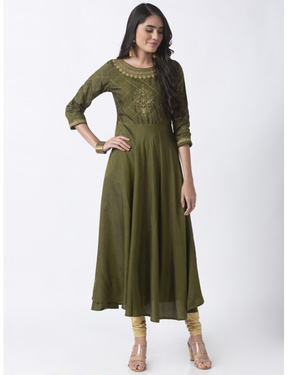 Olive Kurta with Embroidery