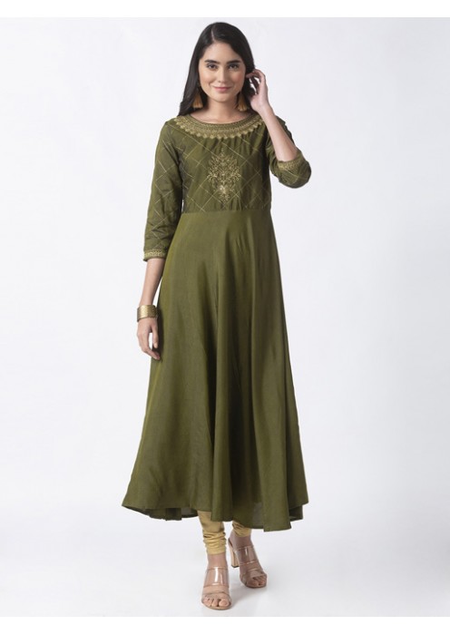 Olive Kurta with Embroidery