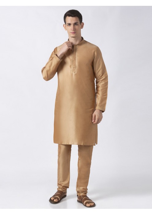 Beige Art Silk embroidered kurta with churidar 