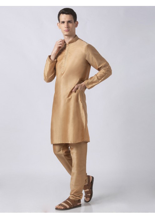 Beige Art Silk embroidered kurta with churidar 