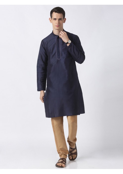 Navy Art Silk embroidered kurta with churidar 