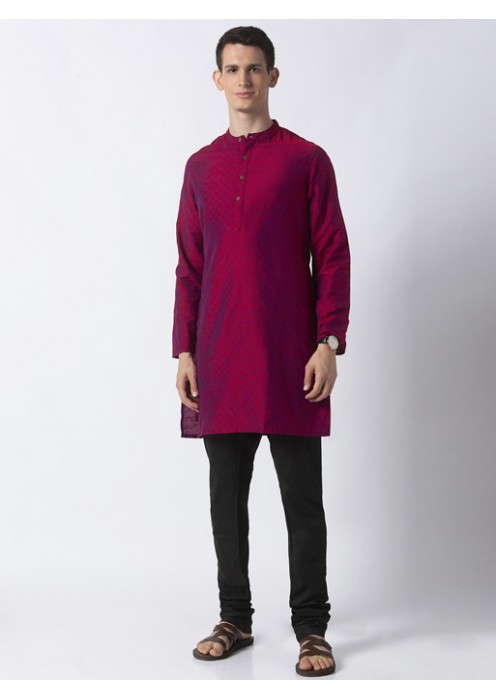 Magenta Art Silk printed knee length kurta 