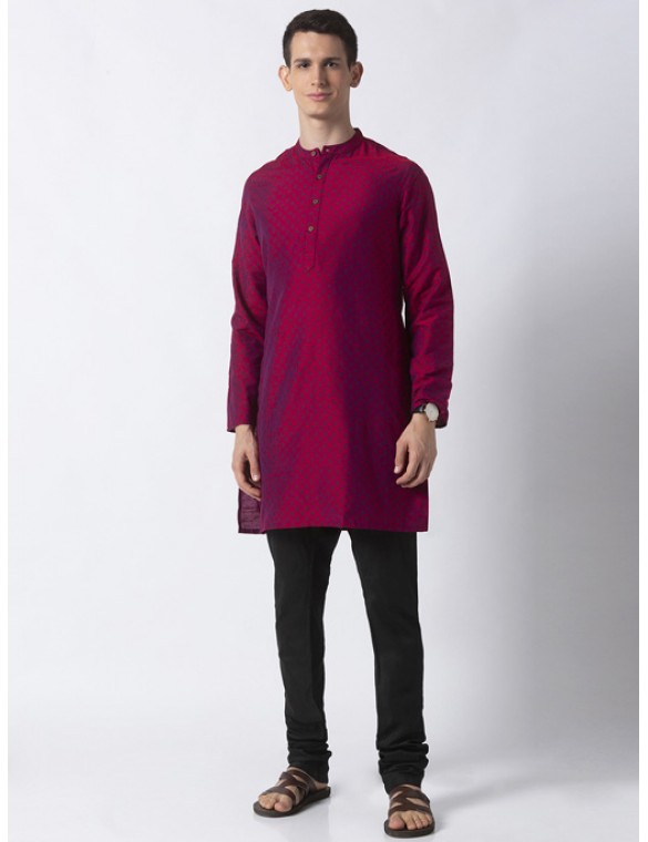 Magenta Art Silk printed knee length kurta 