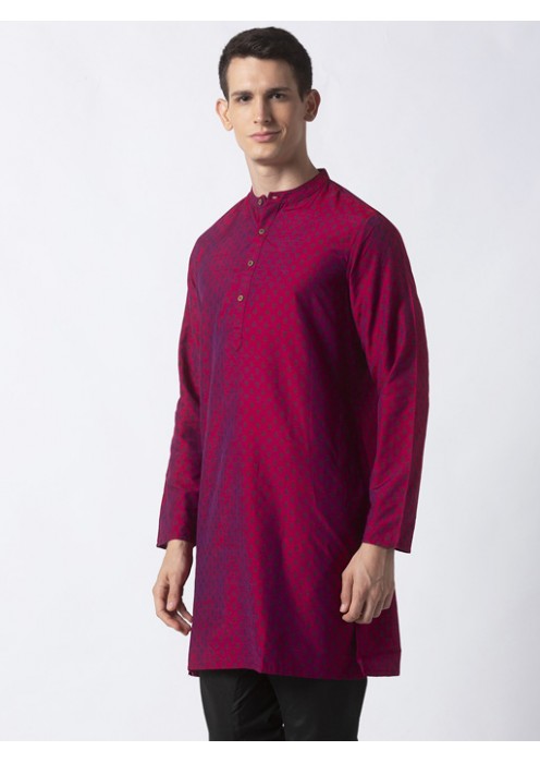 Magenta Art Silk printed knee length kurta 