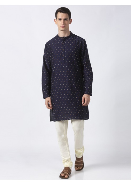 Navy Art Silk printed knee length kurta 