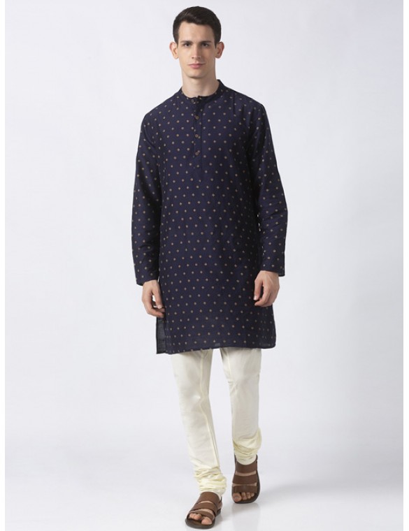 Navy Art Silk printed knee length kurta 