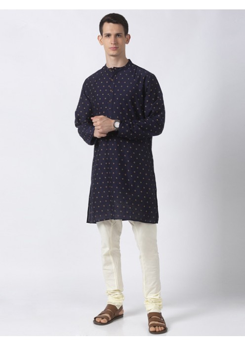 Navy Art Silk printed knee length kurta 