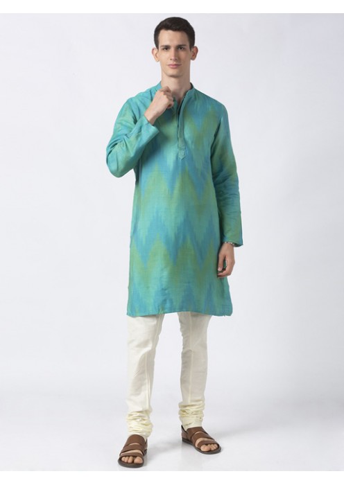 Teal Art Silk Ikkat printed long kurta 