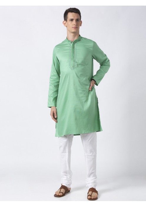 Pastal Green Cotton textured long kurta 